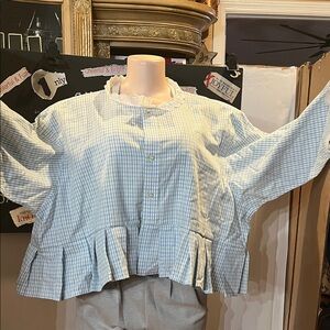 Blue, green and white Checkered ladies 3/4 sleeves blouse size 18-35 man’s size.